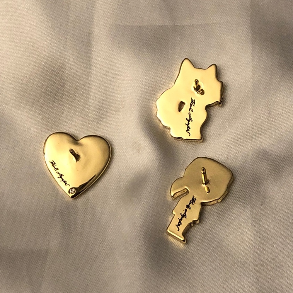 Karl Lagerfeld Paris 3PC Lapel Pin Set Karl, Choupette & Crystal Heart NEW - Picture 9 of 11